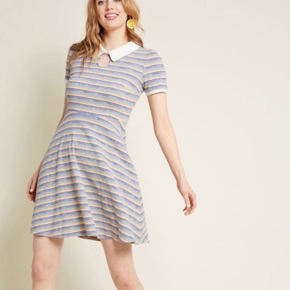 ModCloth Striped Polo Short Sleeve Skater Dress